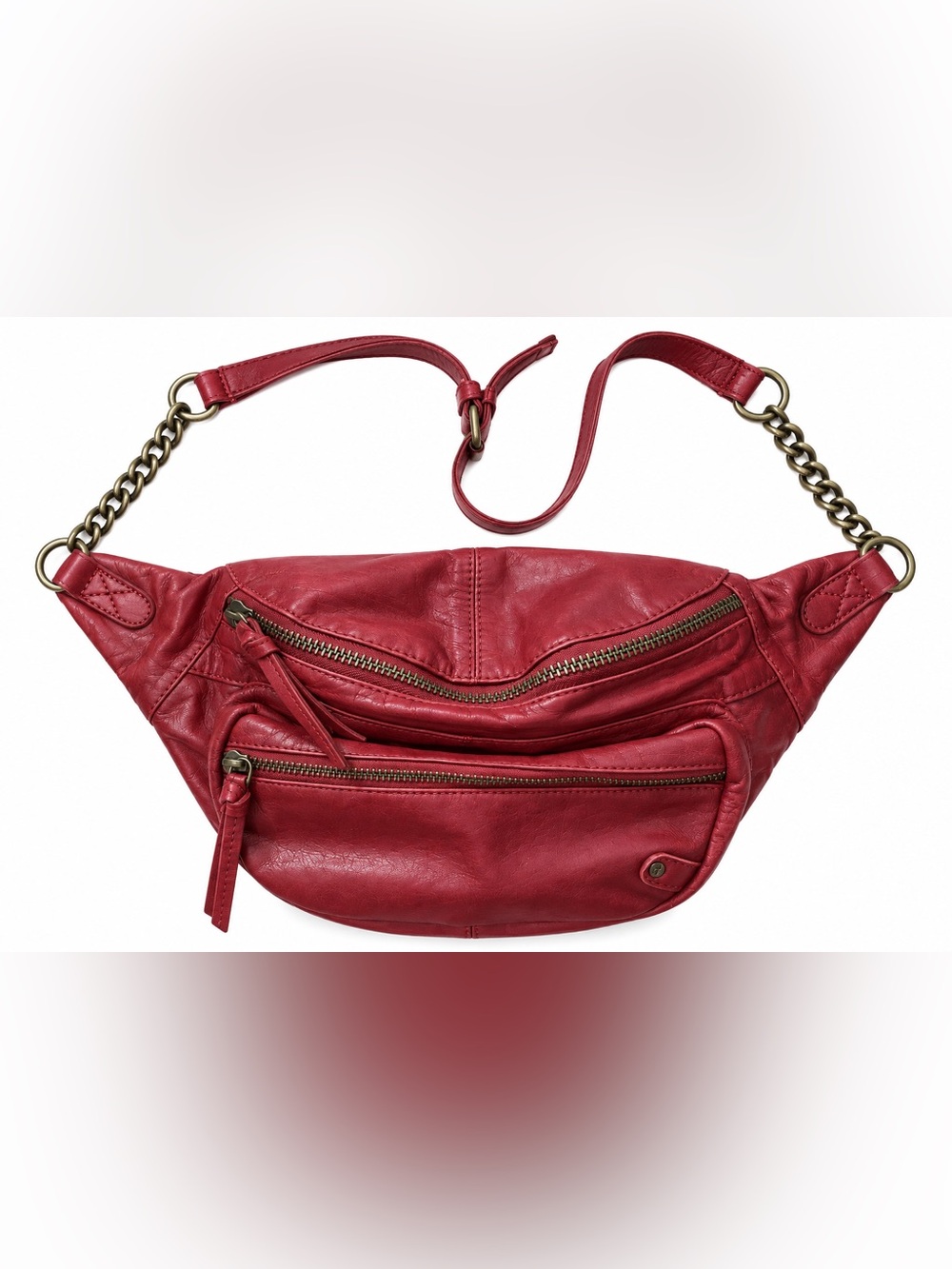 Free People Women’s Red Leather Chain Strap Crossbody Bag